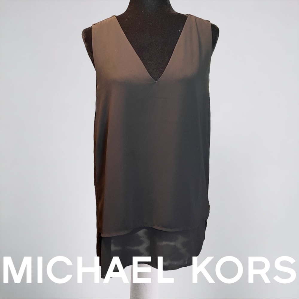 MICHEAL Michael Kors Womens High Low Black Sleeveless V Neck Cami Top